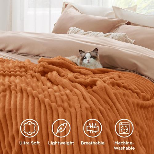 Bedsure GentleSoft Burnt Orange Twin XL Blanket for Bed - Cozy Soft Fall Blankets for Women, Cute Small Fleece Throws for Girls, Birthday Gifts for Women, 66x90 Inches