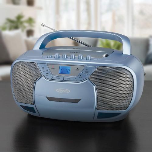 JENSEN CD-590-BL CD-590 1-Watt Portable Stereo CD and Cassette Player/Recorder with AM/FM Radio and Bluetooth (Blue)