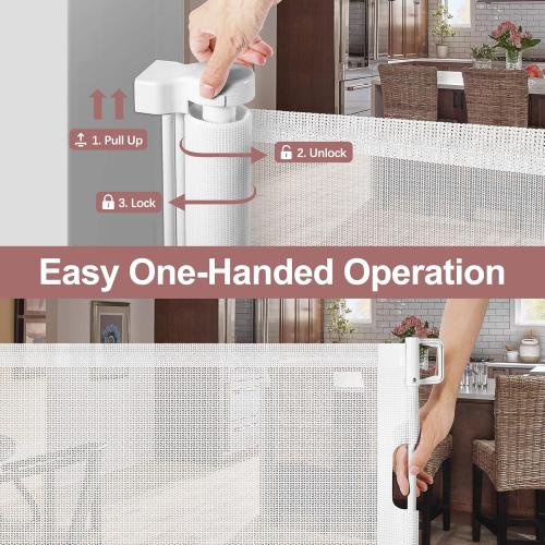 85 Inch Wide Baby Gate for Wide Openings Indoor Retractable Baby Gates Outdoor Retractable Dog Gate Mesh Gates for Kids or Pets Long Pet Gate for Doorways Long Dog Gate for Stairs, Porches, White