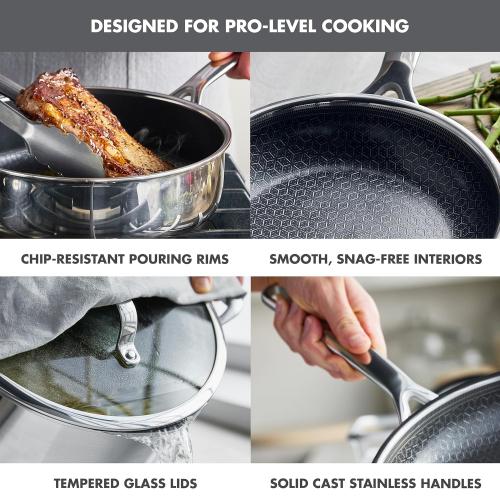 GreenPan Spectra 11 Piece Cookware Set,Hybrid Tri-Ply Stainless Steel, PFAS-Free Ceramic Nonstick Textured Cooking Surface,Induction Pots & Pans with Lids, Dishwasher Safe,Oven & Broiler Temp to 850˚F