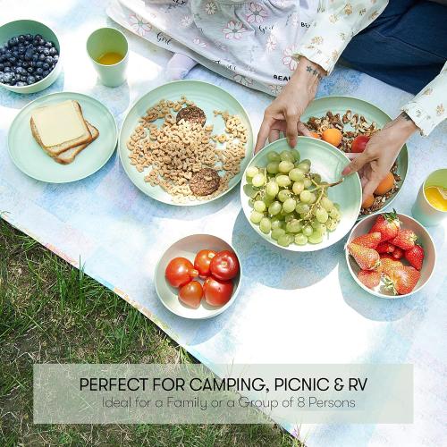 32pcs Color Green Wheat Straw Dinnerware Sets | Unbreakable Dinnerware Sets | Dishwasher Microwave Safe Dinnerware | Eco Friendly Non Breakable Dinnerware Sets | RV Outdoor Camping (Green, Service for 8 (32 pcs))