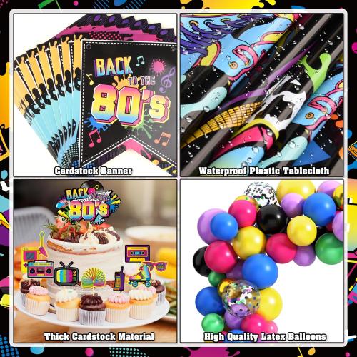80s Party Decorations 90s Theme Birthday Party Decorations 80s Party Supplies with Back To The 80's Backdrop Tablecloth HAPPY BIRTHDAY Bannner Radio Boombox and Mobile Phone Balloon Arch Kit