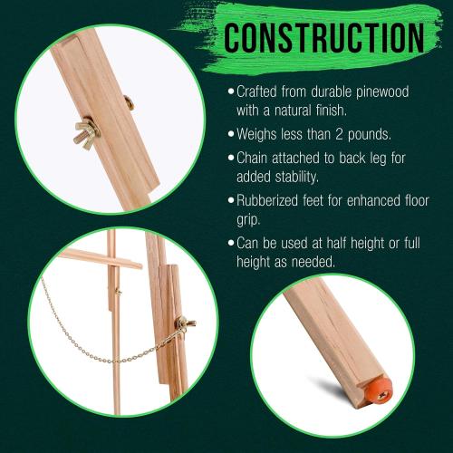 U.S. Art Supply 64 Wooden Easel Stand - Adjustable A-Frame Tripod for Painting, Drawing, Photos & Signs - Lightweight Easels, Wood Easel Stand for Sign Wedding Display 40 Canvas Capacity