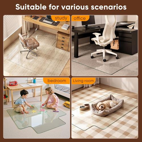 Antok Irregular Tempered Glass Chair Mat, 36x48 Office Chair Mat for Carpet & Hardwood Floors, Heavy Duty 0.2 Desk Chair Mat for Smooth Rolling at Home or Office