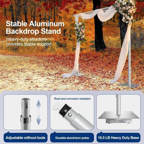 EMART Backdrop Stand Heavy Duty 10x10Ft, Double Crossbar Pipe and Drape Photo Background Support Kit, Adjustable Metal Frame with Flat Base for Wedding Birthday Party Decoration