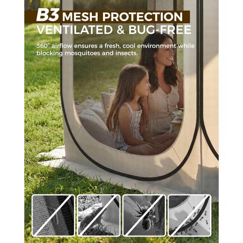 10X10FT Pop-Up Screen House Tent, Portable Instant Screen Room Canopy with Mesh Doors and Carry Bag for Patio Backyard Deck Camping Outdoor, Pop up Gazebo, Popup Canopy Tent, Beige