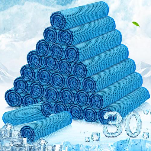 MENOLY 30 Packs Cooling Towels Bulk Cooling Towels for Neck and Face Gym Workout Cooling Neck Rags for Sports Yoga Soft Microfiber Breathable Sweat Rags for Hiking Running Fitness-Blue
