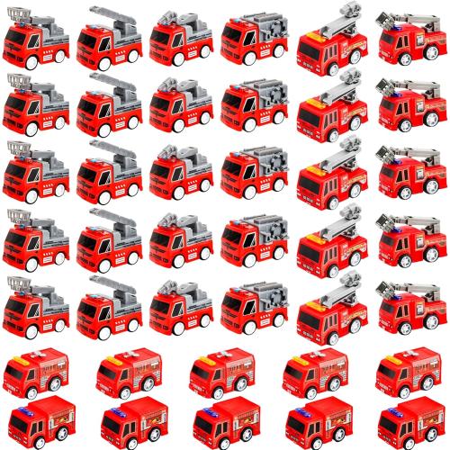 40 Pcs Mini Pullback Fire Truck Toy Small Pull Back Firetrucks Toy Bulk Plastic Fire and Emergency Toy Trucks Set for Kids Fireman Party Favors, 8 Styles