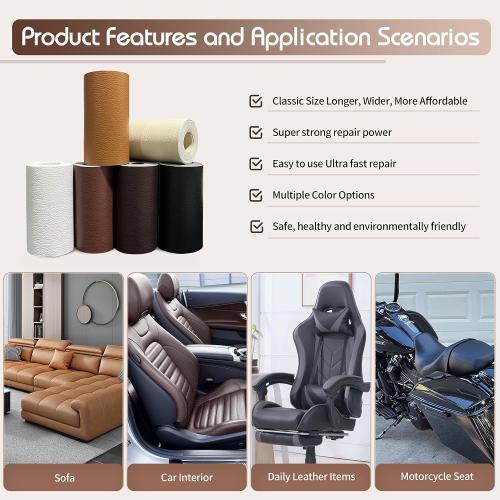 KING MOUNTAIN Leather Repair Patch,4 x 63 Inches self Adhesive Leather Repair Tape for Damaged Leather Furniture, Sofa Seating,Car Seats, Leather Goods（Fine Grained Dark Brown）