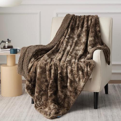 Bedsure GentleSoft Sherpa Fluffy Throw Blanket - Fleece Warm and Cozy Throw for Women Gift, Plush & Fuzzy Faux Fur Blanket for Couch, Sofa and Bed Decor, Tie Dye Design, Brown,