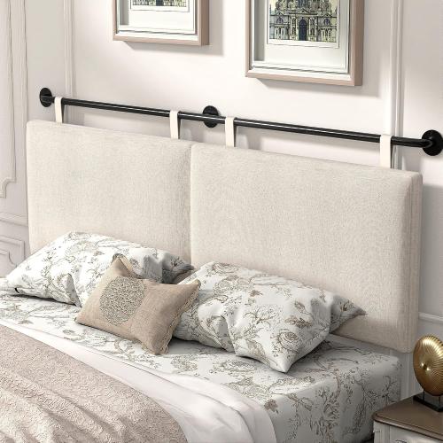 Headboard for King Size Bed, Wall Mounted Headboard with Fine Linen Upholstery and Button Tufting, Adjustable Heigh Head Board for Bedroom (Beige, King)