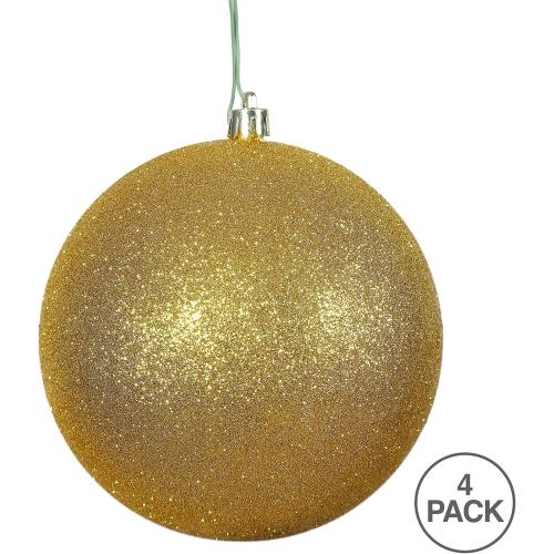 Vickerman 6 Antique Gold Glitter Ball Ornament, 4 per Bag