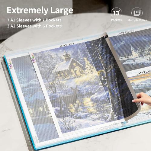 ARTDOT A1 Storage Book for Diamond Painting Kits, Diamond Art Portfolio Folder for Diamond Painting Accessories with 13 Pockets, 26 Views Protectors (34x25.4inches)