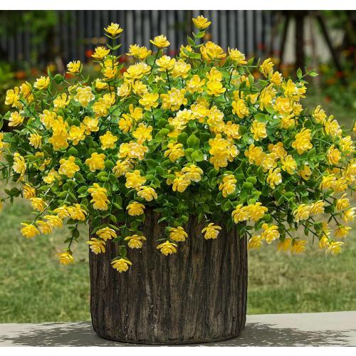 Ivydale Artificial Fall Flowers Plants Fake Mums for Autumn Outdoors Decoration, 12 Bundles Faux Plastic UV Resistant Greenery Bushes Shrubs for Home Porch Patio Garden (Yellow)