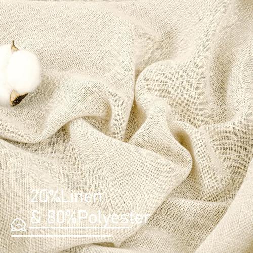 LAMIT Living Room Linen Curtains 90 Inch for Bedroom, Back Tab and Rod Pocket Linen Textured Sheer Curtains Light Filtering Boho Drapes for Farmhouse, 2 Panels, 52 x 90 Inch, Beige