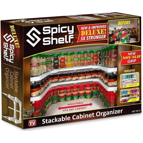 Spicy Shelf Deluxe - Expandable 2 Tiered Spice Rack Organizer for Cabinet & Pantry - Kitchen Seasoning Organizer - Cabinet Spice Racks for Inside Cabinets