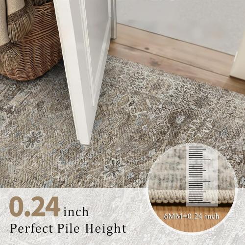 LARGE Washable Area Rug Grey Brown Vintage Rug for Living Room Bedroom Low Pile Soft Non-Slip Boho Rug for Under Table Boho Distressed Retro Carpet for Bedroom Kitchen Office Dining