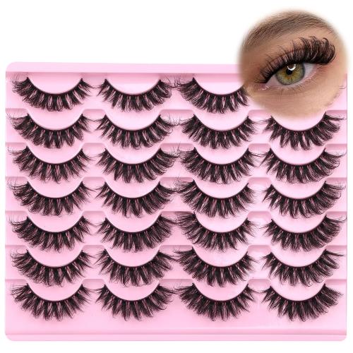 False Eyelashes Russian Strip lashes zanlufly Cat Eye Eyelashes Faux Mink Lashes D-Curly Volume Fake Lashes Look Like Extension Eyelashes Long Strip Wispy 14 Pairs Lashes
