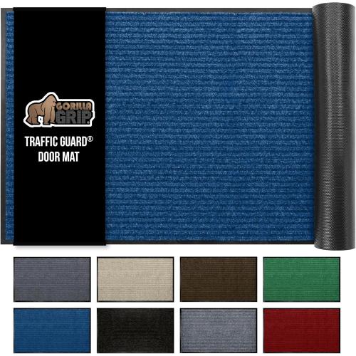 GORILLA GRIP Waterproof Traffic Guard Door Mat, 70x24, Heavy Duty Entryway Mats, Strong Backing Commercial Utility Rugs for Office Hallway, Garage Floor and Home, Low Profile Carpet Runner, Blue