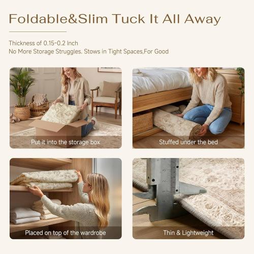 9x12 Beige Washable Vintage Area Rug for Living Room Bedroom Soft Tranditional Non Slip Large Throw Rug Lightweight Floral Low Pile Distressed Carpet Office Playroom Home Decor