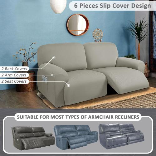 ULTICOR Extra Wide 75 - 100, Reclining 2 Seater Sofa, Extra Wide Reclining Love Seat Slipcover, 6-Piece Yarn Fabric, Reclining Sofa Covers, Thick, Soft, Washable (Ivory)