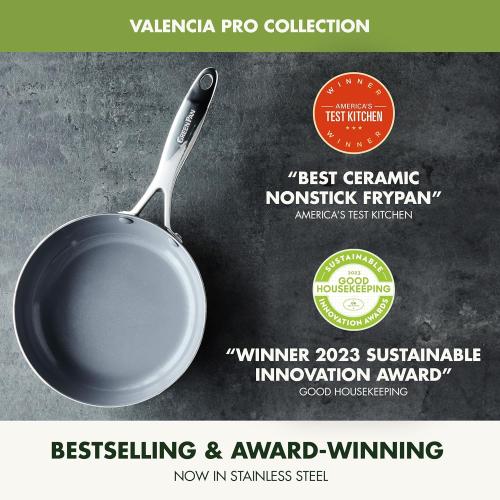 GreenPan Valencia Pro Tri-Ply Stainless Steel  Cookware Set, PFAS-Free Ceramic Nonstick Coating,