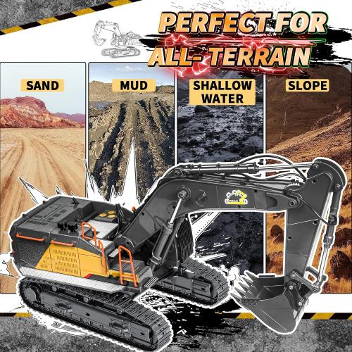 22 Channel Remote Control Excavator, 1/14 Scale RC Excavator Metal Shovel Independent Arms, Professional Construction Vehicles with Lights Sounds, Best Gift for 8  Years Old Boys Adults