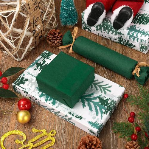 Whaline 100 Sheets Christmas Tree Tissue Paper DARK ? BLUE Folded Flat Woodland Tree Wrapping Paper Green Gift Wrapping Tissue Papers Rustic Art Crafts for Home DIY Gift Box Xmas Winter Decoration