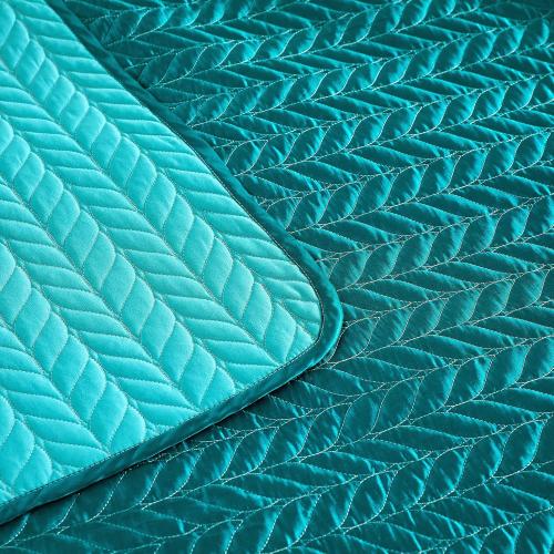 Whale Flotilla Silky Soft Satin Quilts Queen Size, Luxury Reversible Lightweight Bedspreads Covelets for All Seasons, Leaf Stitched Pattern Bedding Set with Satin Pillowcases, Turquoise