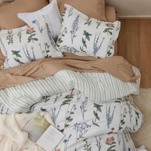 Bedsure Floral Comforter Twin Size, White Breathable Cute Bedding 2 Pcs