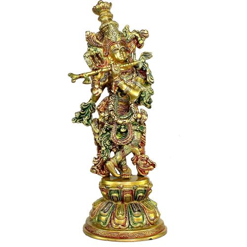 eSplanade Brass Krishna Kishan Murti Idol Statue Sculpture | Pooja Idols | Home Decor (15 Inch)