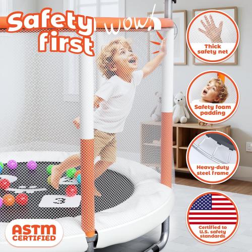 Happin® 55’’ Trampoline for Kids with Safety Enclosure, Indoor & Outdoor Toddler Trampoline, Ultra Safe Design with Multi Activity Accessories, Perfect Toddler Gift for Boys & Girls Ages 1–8