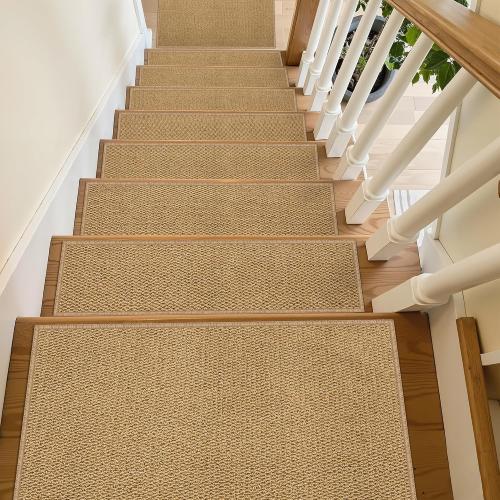 15PCS Non-Slip Stair Treads - 8x30 Edging Stair Treads for Wooden Steps Washable Peel and Stick Indoor Stairs Tread Rug Stain Resistant Staircase Mat for Kids and Pets(15pc, Brown)