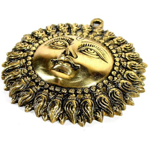 StonKraft Brass Wall Hanging Sun Face Idol | Surya Dev Bhagwan Metal Wall Decor | Art Sculpture for Home & Office Decor for Positivity, House Warming Gift – 6.25 Inches, Golden