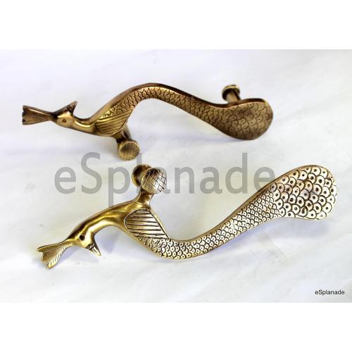 eSplanade - Designer Pair of Brass Door Handles (2 pcs) | Handle-Sets | Door Decor | Brass Door Pulls - Peacock Shaped (10 Inches)