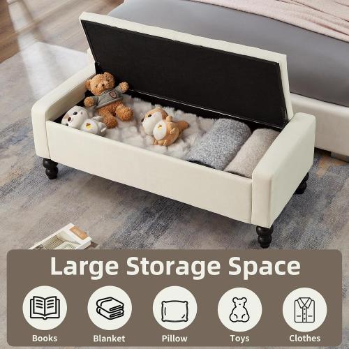 50 W Storage Ottoman Bench with Safety Hinge, Load up to 660 lb Ottoman with Storage, Upholstered Tufted Entryway Bench with Seating for Living Room, Bedroom, Entryway, Beige