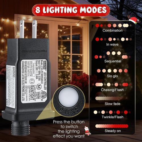 30V/29V LED Power Supply, Class 2 Power Supply for Christmas String Light Decorations, 12W 8 Mode Light LED Transformer Replacement for Christmas Plug, Waterproof Plug Adapter(2 Pcs)