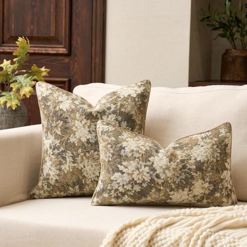 Yangest Neutral Floral Pillow Cover 12 x 20 Inches, Vintage Chenille Rectangle Throw Pillow Cover Soft Decorative Farmhouse Accent Couch Pillow Cover for Living Room Bedroom, Beige