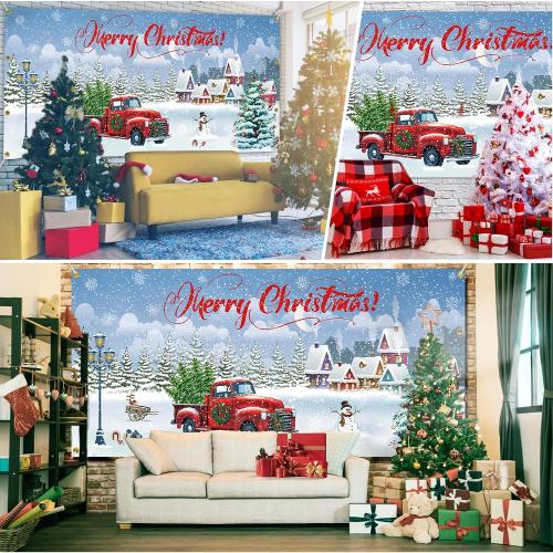 7x16 ft Christmas Garage Door Banner, 2025 Holiday Garage Door Decoration, Large Door Cover with Festive Design, Outdoor Xmas Banner, Merry Christmas Mural (Blue-2)