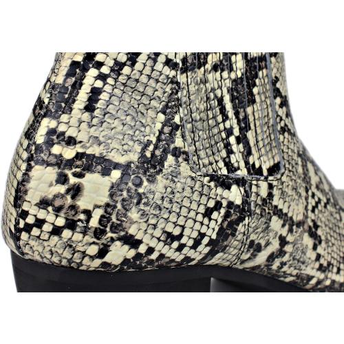 OSSTONE Men Size 12 Chelsea Ankle Boots Leather Snake Print Chukka Boots Heel Retro Dress Boots JY039-US