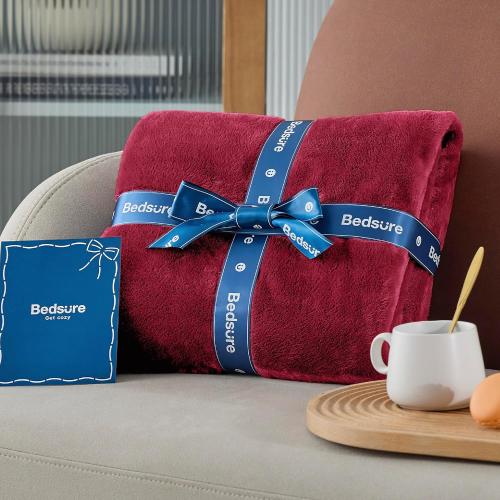 Flannel Fleece Luxury Blanket Red Queen(90x90) Size Lightweight Cozy Plush Microfiber Solid Blanket by Bedsure