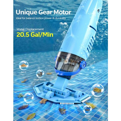 KimPump Cordless Pool Vacuum Cleaner with 4 Filter Bags, Suitable for Ultra-fine Impurity Filtration, 20.5 GPM Handheld Pool Vacuum for Above Ground & Inground Pools, Spa Vacuum for Hot Tub-Lightblue