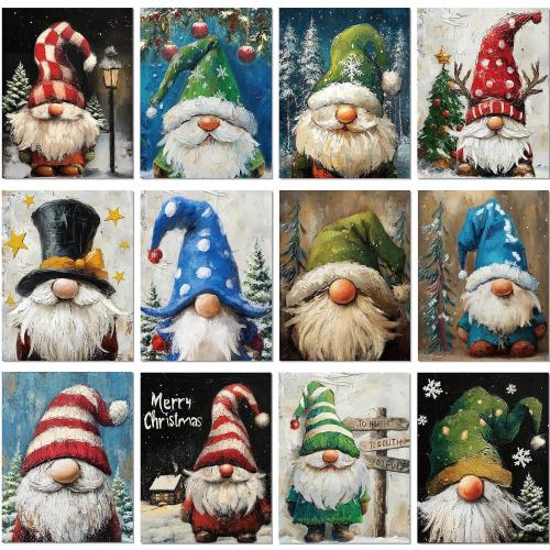 Sherr 12 Pcs Pre Drawn Canvas Pre Printed Canvas Set for Adults Cute Printed to Paint Set Theme Painting for Valentine's Day Party Favor(Xmas Gnome,8 x 10 Inch)