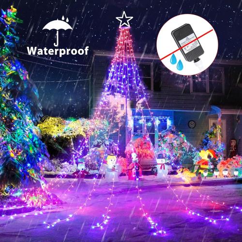 Joomer RGB Christmas Tree Star Lights, 16.4FT Height 348 LED Color Change Waterfall Lights with Remote Timer Waterproof for Outdoor Holiday Decoration