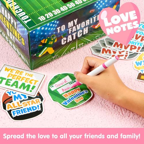 JOYIN Valentine Boxes Football Classroom Mailbox with Cards for Kids, Party Favor School Exchange Prizes with Teacher Card, 4 Designs, 29 Pcs