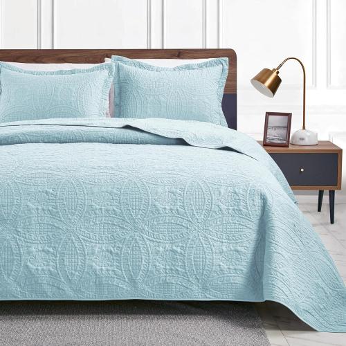 Love's cabin Quilts for 106x96 in  Bed Spa-Blue Bedspreads - Soft Bed Summer Lightweight Bedspread Comforter - Modern Style Coin Pattern Coverlet for All Season -