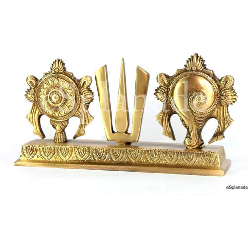 Size 8.75 eSplanade Brass Shankh Chakra Namah Showpiece | Shankha Chakra Tilak | Shankha Gada Padma | Padmanabha Swami | Vishnu | Home Decor - Length: 8.75 Inches