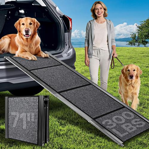 Dog Ramps for Large Pets, 71 L & 20 W Extra Wide Foldable Aluminum Pet Ramp with IP64 Waterproof & Non-Slip Rug Surface, Up to 300lbs for Giant Dogs for SUV, Truck, Bed, Stairs, Indoor & Outdoor