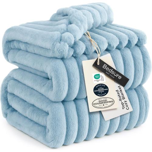 ‼️MAY HAVE MISSING ITEMS OR STAINS ‼️Bedsure Soft Full Size Fleece Blankets for Bed Light Blue 84x90 | Birthday Gifts for Women Mom Her, Warm Lightweight Cozy Fluffy Throw Blanket Sofa, Dorm Room Home Decor, Machine Washable