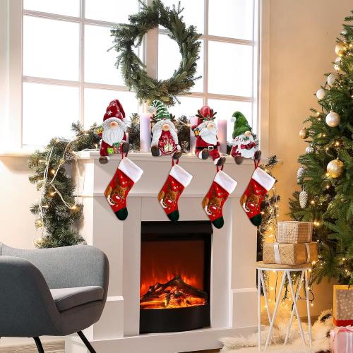 4 Pack Christmas Stocking Holders for Mantle, Gnome Stocking Hangers for Mantel, Christmas Stockings Hooks